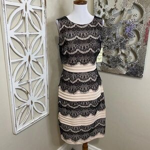NWT $99 SANGRIA size 8 PEACH BLACK LACE SLEEVELESS SHEATH DRESS